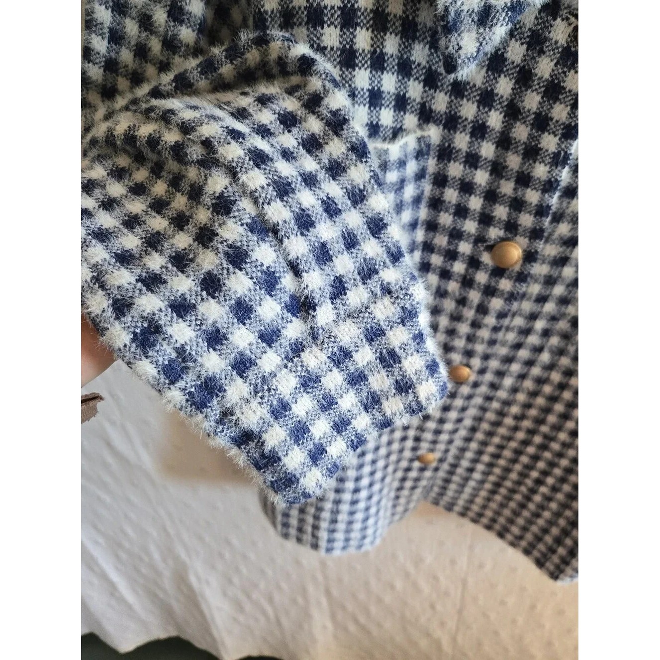 Nwt Max Studio Navy Blue & White Plaid Check Button-Up Jacket Size L — image 7 of 7